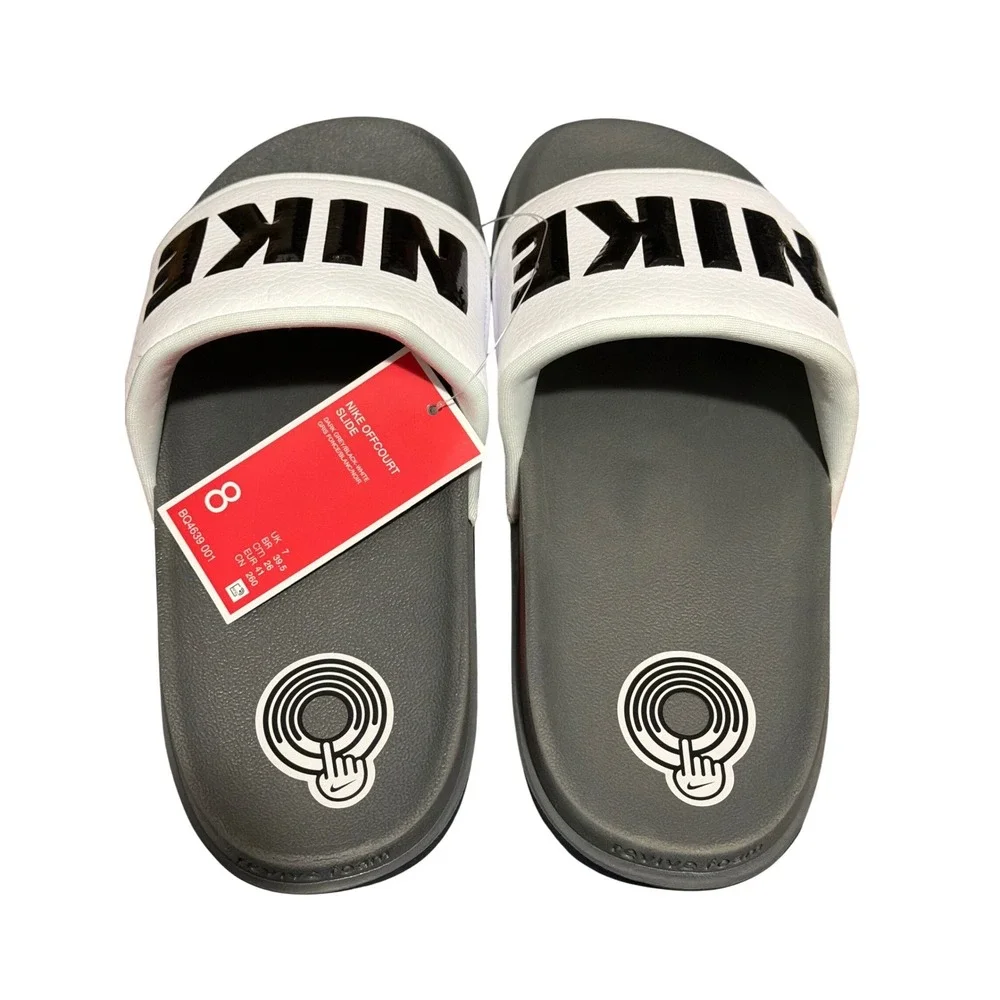 Nike Offcourt Slide Mens 8 Dark Grey Black White Athletic Sandals BQ4639-001